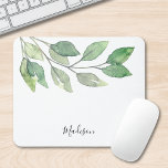Personalized Watercolor Greenery  Mouse Pad<br><div class="desc">This personalized mouse pad is decorated with watercolor greenery and stylish script typography.
Easily customizable. 
Original Watercolor © Michele Davies.</div>