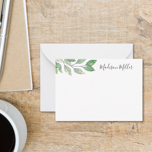 Personalized Watercolor Greenery Note Card (Creator Uploaded)