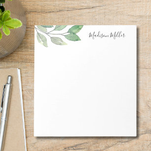 Personalized Watercolor Greenery Notepad