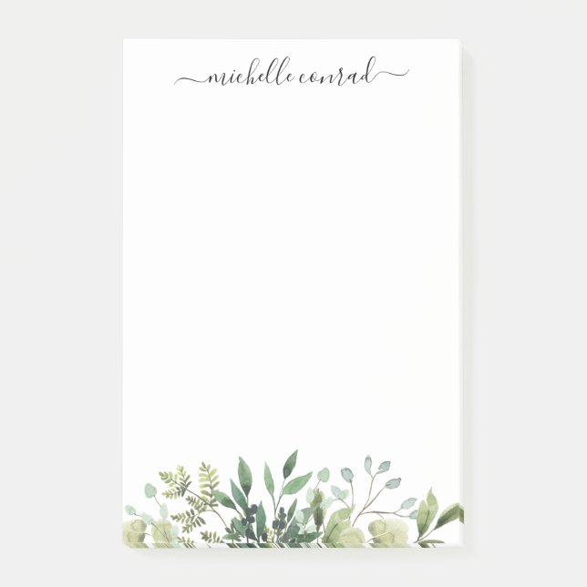 Personalized Watercolor Greenery Notepad (Front)