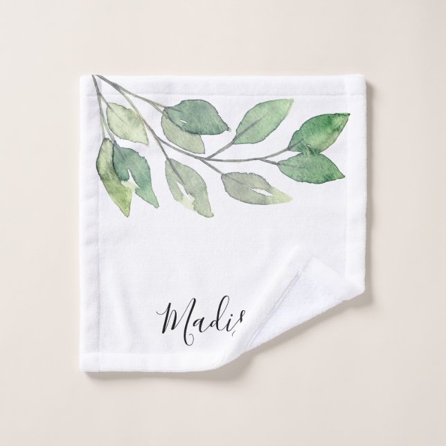 Personalized Watercolor Greenery Wash Cloth (Wash Cloth)