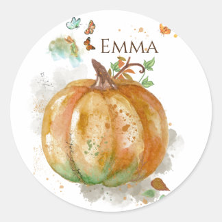 Personalized Watercolor Hand-painted Pumpkin Classic Round Sticker