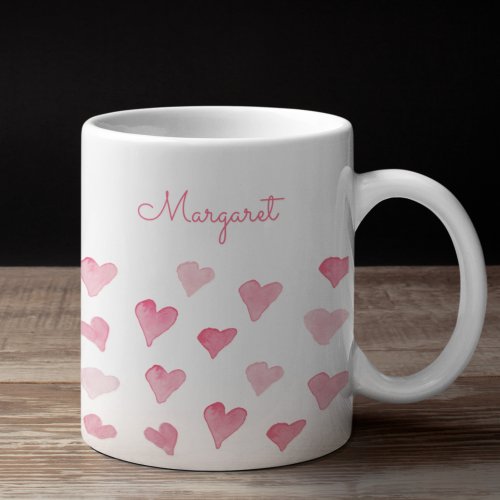 Personalized Watercolor Hearts Pretty Hand_Drawn Coffee Mug