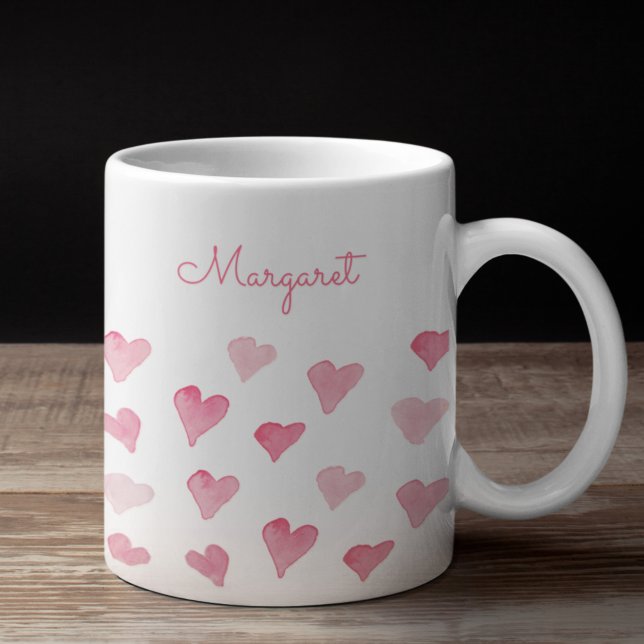 Personalized Watercolor Hearts Pretty Hand-Drawn Coffee Mug (Creator Uploaded)