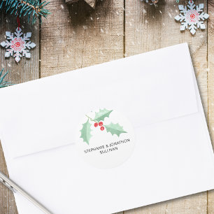 Personalized Watercolor Holly Classic Round Sticker
