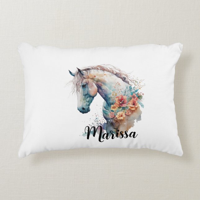 Personalized watercolor horse pillow (Front)