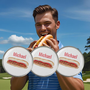 Personalized Watercolor Hot Dog with Ketchup Golf Ball Marker
