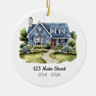 Personalized Watercolor House Ornament Address