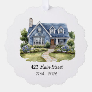 Personalized Watercolor House Ornament Address Card