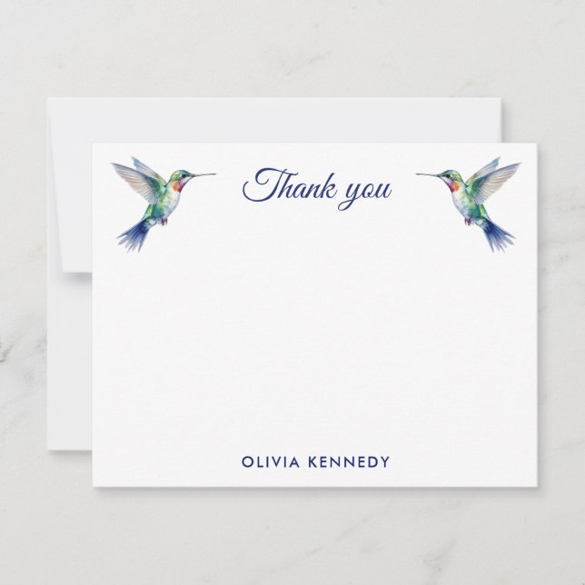 Personalized Watercolor Hummingbird Thank You   Note Card (Front)