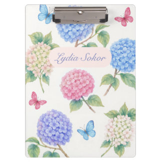 Personalized Watercolor Hydrangea Floral  Clipboard
