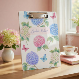 Personalized Watercolor Hydrangea Floral  Clipboard