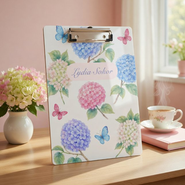 Personalized Watercolor Hydrangea Floral  Clipboard (Creator Uploaded)
