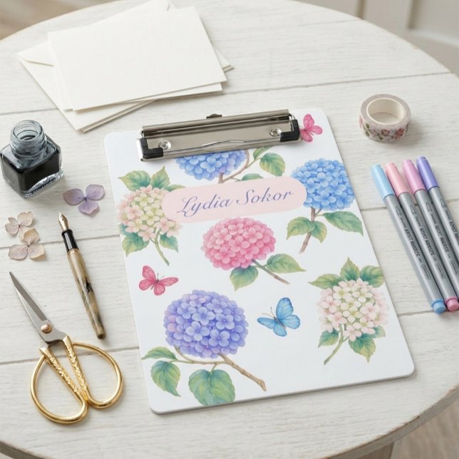 Personalized Watercolor Hydrangea Floral  Mini Clipboard (Creator Uploaded)