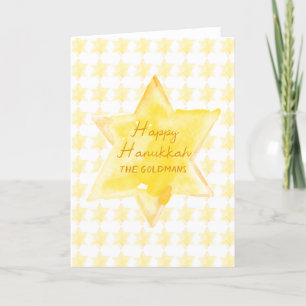Personalized Watercolor Jewish Star Hanukkah  Holiday Card