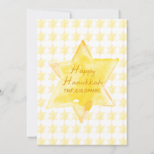 Personalized Watercolor Jewish Star Hanukkah  Holiday Card