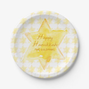 Personalized Watercolor Jewish Star Hanukkah Paper Plates