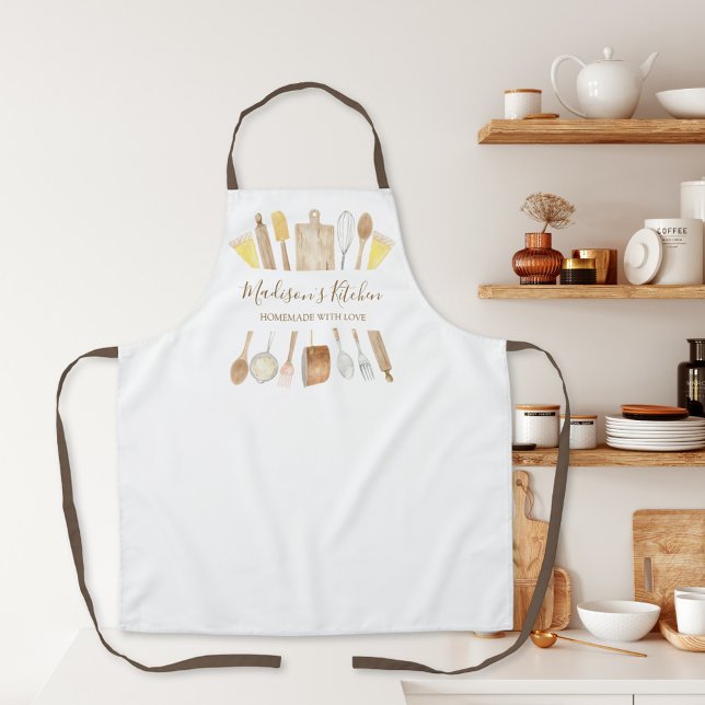 Personalized Watercolor Kitchen Cooking Utensils Apron (In situ)
