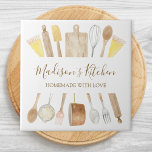 Personalized Watercolor Kitchen Cooking Utensils  Ceramic Tile<br><div class="desc">Elevate your kitchen with this personalized ceramic tile! Featuring watercolor wood cooking utensils and elegant script,  it's can make a great gift for chefs and bakers.</div>