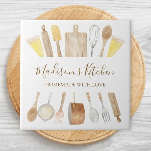 Personalized Watercolor Kitchen Cooking Utensils  Ceramic Tile