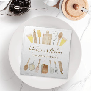 Personalized Watercolor Kitchen Cooking Utensils Cloth Napkin