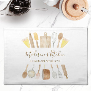Personalized Watercolor Kitchen Cooking Utensils  Cloth Placemat