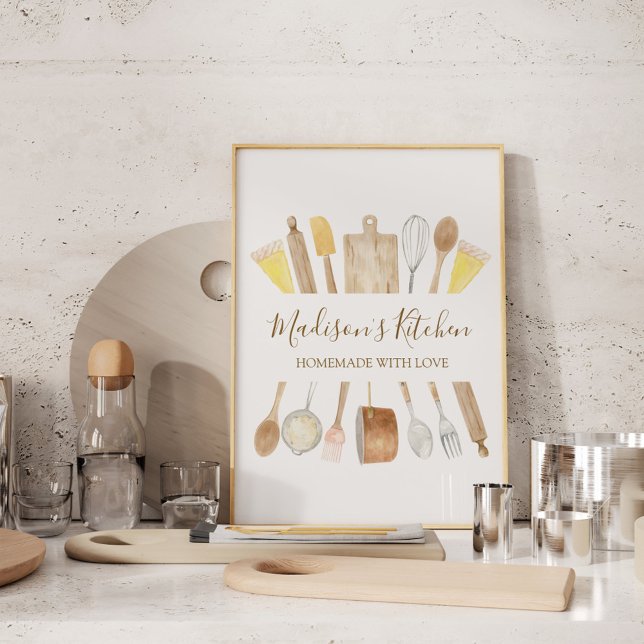 Personalized Watercolor Kitchen Cooking Utensils  Poster (In situ)