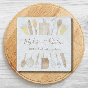 Personalized Watercolor Kitchen Cooking Utensils Stone Magnet