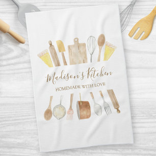 Personalized Watercolor Kitchen Cooking Utensils  Towel