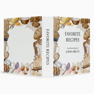 Personalized Watercolor Kitchen Family Recipe 3 Ring Binder