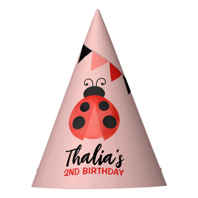 Personalized Watercolor Ladybugs Paper Party Hats (Front)