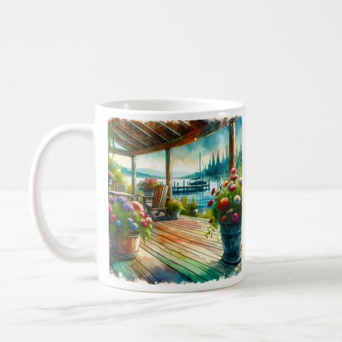 Personalized Watercolor Lakehouse Deck  Coffee Mug