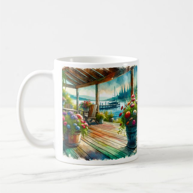 Personalized Watercolor Lakehouse Deck  Coffee Mug (Left)
