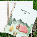 Personalized Watercolor Lakeside Camping Planner<br><div class="desc">Personalized camping planner - perfect for a camper or hiker to plan trips or to use for home business school university etc. Watercolor design with mountain forest lakeside camping scene including tent, campfire smores and camping accessories. The template is set up for you to add your name and the year...</div>