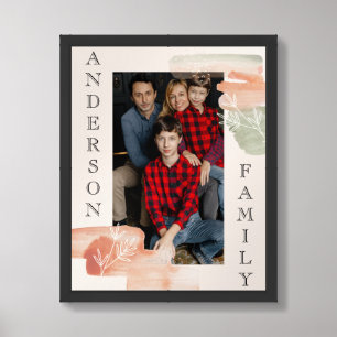 Personalized Watercolor Leaves Photo & Text Frame Framed Art