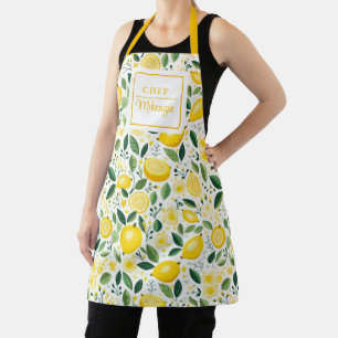 Personalized Watercolor Lemon Chef Women's Apron