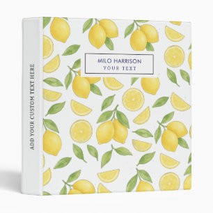 Personalized Watercolor Lemon Pattern  3 Ring Binder