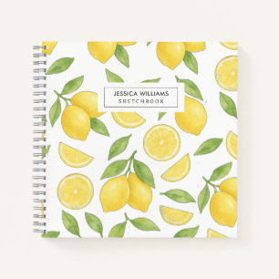 Personalized Watercolor Lemon Pattern Sketch Notebook