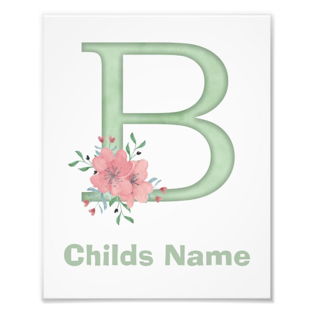 Personalized Watercolor Letter B Photo Print (Front)
