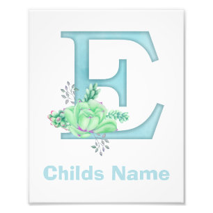 Personalized Watercolor Letter E Photo Print