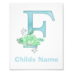 Personalized Watercolor Letter F Photo Print