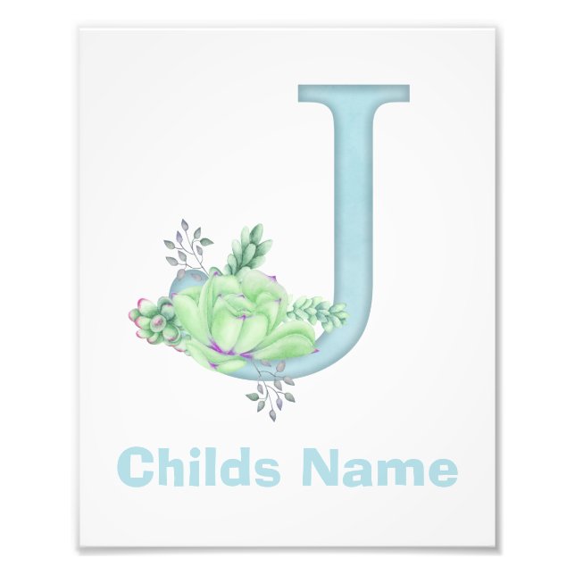Personalized Watercolor Letter J Photo Print (Front)