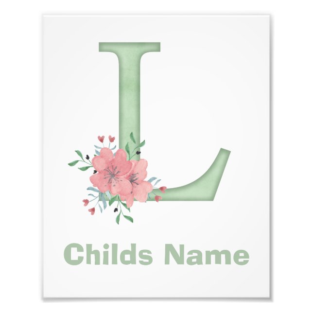 Personalized Watercolor Letter L Photo Print (Front)