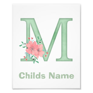 Personalized Watercolor Letter M Photo Print