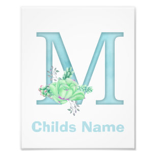 Personalized Watercolor Letter M Photo Print