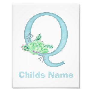 Personalized Watercolor Letter Q Photo Print