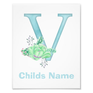 Personalized Watercolor Letter V Photo Print