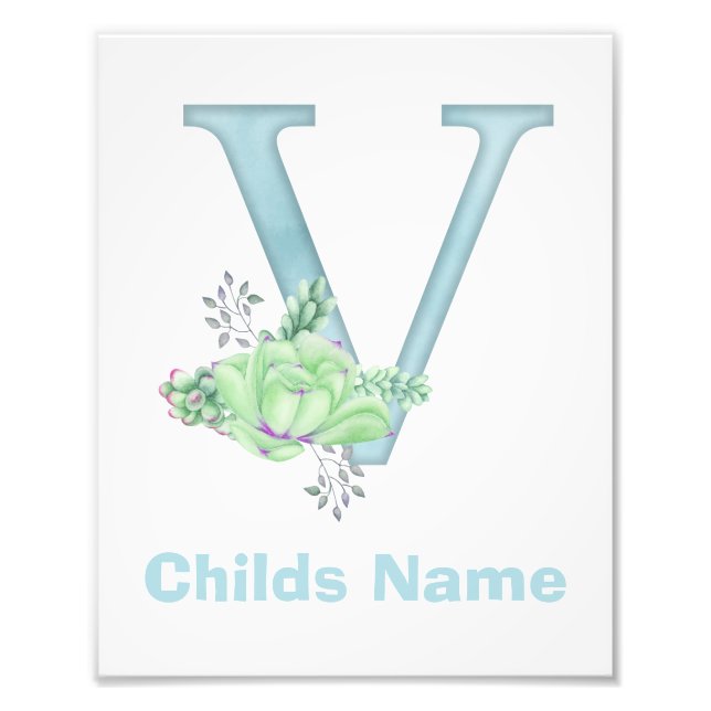 Personalized Watercolor Letter V Photo Print (Front)