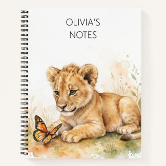 Personalized Watercolor Lion Cub Spiral Notebook