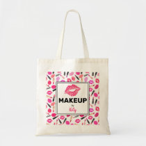 Personalized Watercolor Lipstick Pattern Makeup Tote Bag